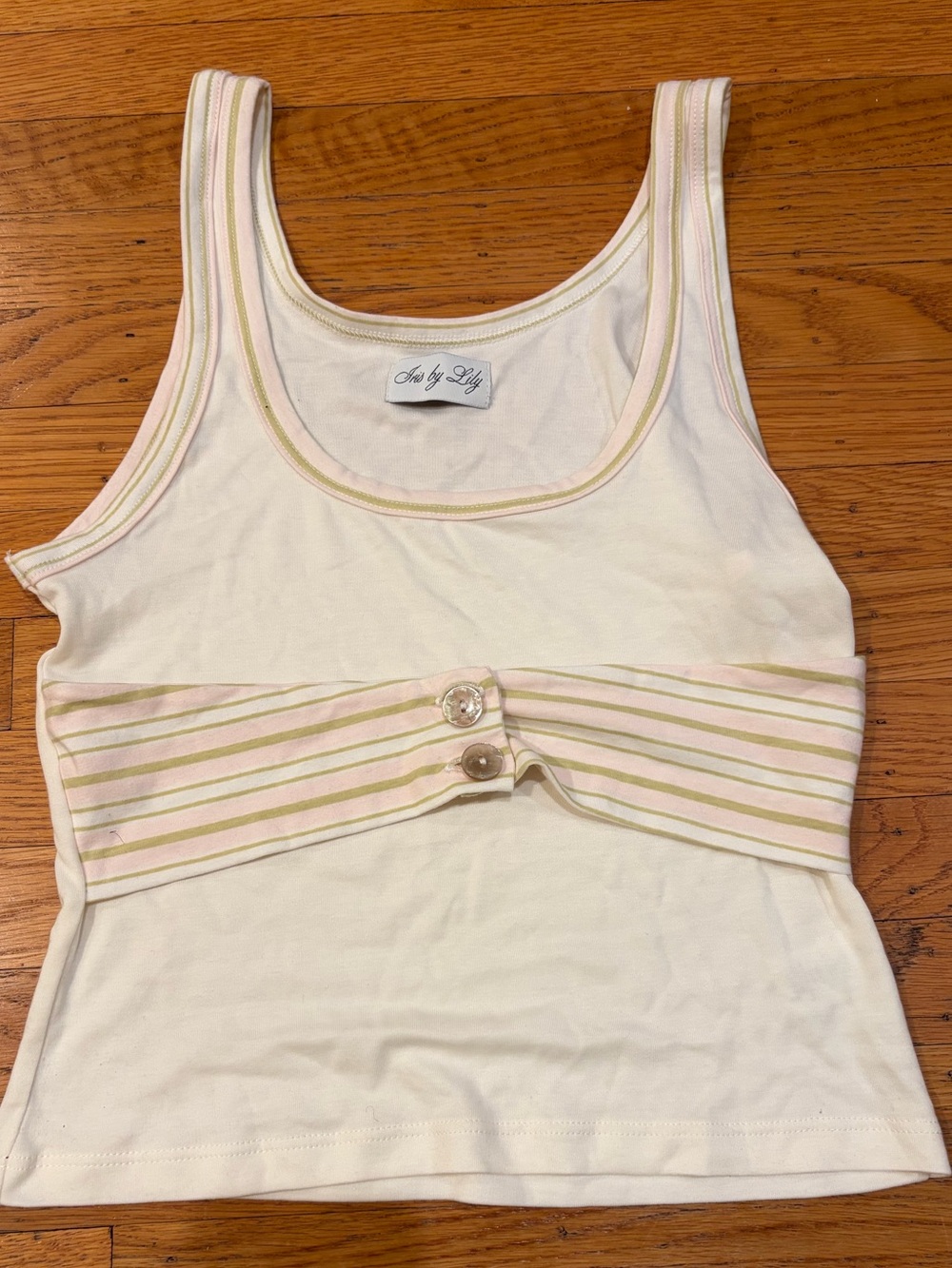 Cream Tank Top with Pastel Stripe Waist Detail from Pac Sun